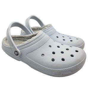 Crocs Womens 10 Classic Faux Fur Lined Light Blue Clog Casual Nursing Shoes